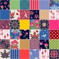 Bright seamless patchwork pattern from square patches. Colorful quilt design