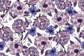 Bright seamless pattern with beautiful ranunculus and meadow flo