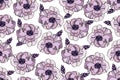 Bright seamless pattern with beautiful ranunculus and meadow flo