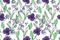 Bright seamless pattern with beautiful ranunculus and meadow flo