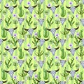 Bright Seamless pattern with cactus, succulent, skull, horns Boho plaid watercolor background.Perfect for wedding,invitation,