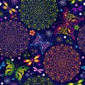 Bright seamless pattern with colorful circles and butterflies Royalty Free Stock Photo