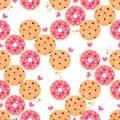 Bright seamless pattern with donuts and cookies.