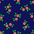 Bright seamless pattern with flowers and leaves. Simple floral print. Neon colors. Royalty Free Stock Photo