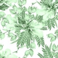 Bright seamless pattern with flowers. Mallow. Yucca. Watercolor illustration.