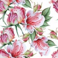 Bright seamless pattern with flowers. Rose. Watercolor illustration.