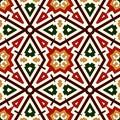 Bright seamless pattern with geometric ornament in Christmas traditional colors. Ethnic and tribal motifs. Royalty Free Stock Photo