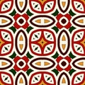 Bright seamless pattern with geometric ornament in Christmas traditional colors. Ethnic and tribal motifs. Royalty Free Stock Photo