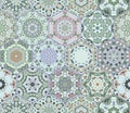 Bright seamless pattern of hexagonal tiles with vintage ornament Royalty Free Stock Photo