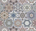 Bright seamless pattern of hexagonal tiles with vintage ornament Royalty Free Stock Photo