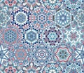 Bright seamless pattern of hexagonal tiles with vintage ornament Royalty Free Stock Photo