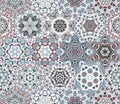 Bright seamless pattern of hexagonal tiles with vintage ornament. Royalty Free Stock Photo