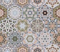 Bright seamless pattern of hexagonal tiles with vintage ornament. Royalty Free Stock Photo