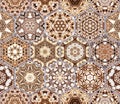 Bright seamless pattern of hexagonal tiles with vintage ornament Royalty Free Stock Photo