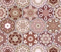 Bright seamless pattern of hexagonal tiles with vintage ornament. Royalty Free Stock Photo