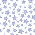 A bright seamless pattern with the image of shaded blue stars, large and small sizes. Children s print for printing