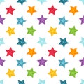 Bright seamless pattern with multi-colored stars on a white background. Great for wrapping paper, gift boxes, fabric Royalty Free Stock Photo