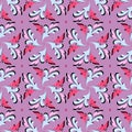 Bright seamless pattern in oriental style, colored abstract twigs, modern damask