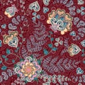 Bright seamless pattern in paisley style. Colorful floral background