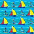 Bright seamless pattern with sea elements in doodle style. Royalty Free Stock Photo