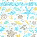 Bright seamless pattern with sea elements. Royalty Free Stock Photo