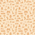 Bright seamless pattern of symbols, landmarks, and signs of Egypt from icons
