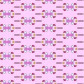 Bright seamless pattern, vertical rounded borders of abstract flowers, pink background Royalty Free Stock Photo