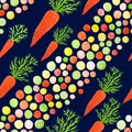 Bright seamless pattern with watercolor carrots for little girls, princesses, who like to play in the garden. Seamless pattern wit