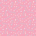Bright seamless polka dot pattern with pink background. Blue and white colored dots