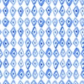 Watercolor pattern with rows of blue rhombus