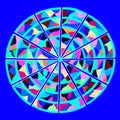 Bright segmented mandala on a blue background.