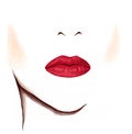 Bright sensual lips on blank face.