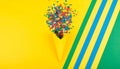 Bright series, confetti and cone yellow background, solid line. Royalty Free Stock Photo