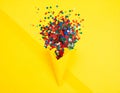Bright series, confetti and cone yellow background, solid line. Royalty Free Stock Photo
