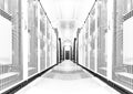 Bright server room data center storage interior. black and white toning Royalty Free Stock Photo