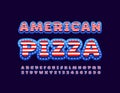 Vector colorful Sign American Pizza. USA flag Font