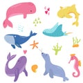 Bright set with cute marine animals.