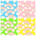 Bright set with cute patterns. Vector background with rainbow and clouds.