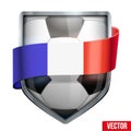 Bright shield in the football ball inside with French ribbons.