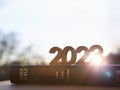 Bright shining sun and bible book and new year sunrise 2023 Royalty Free Stock Photo