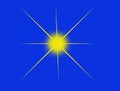 Bright shining yellow sun on clear blue sky background illustration. Decorative element. Space for text. Royalty Free Stock Photo