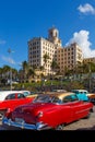 American Made Classic Cars in Front of the National Hotel in Havana Cuba Royalty Free Stock Photo