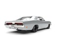 Bright silver American vintage muscle car - tail view