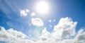 Bright sky with the sun shining and slightly Cumulus clouds in summer. Royalty Free Stock Photo