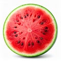 Bright Slice of Watermelon with Black Seeds on Plain White Background Close Up Royalty Free Stock Photo