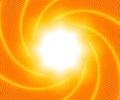 Bright solar flash of light on a beautiful orange background geometric figure from many smooth lines dots moving to the