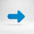Bright Blue 3D Arrow Pointing to the Right on White Background direction forward Royalty Free Stock Photo