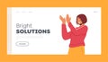 Bright Solutions Landing Page Template. Female Character Applaud, Support Somebody. Woman Clap Hands. Applause
