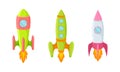 Bright Space Rocket Launching or Starting Up Vector Set Royalty Free Stock Photo