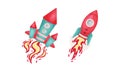 Bright Space Rocket with Reactive Booster Vector Set